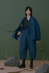 AVIVA JIFEI XUE Indigo Stripe Linen Short Kimono Jacket A21-KJS Reversible Indigo Stripe Linen Short Kimono Jacket